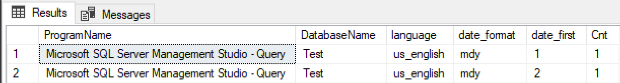 Highlighting different session settings