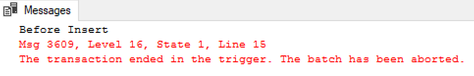 SSMS Trigger Rollback Error